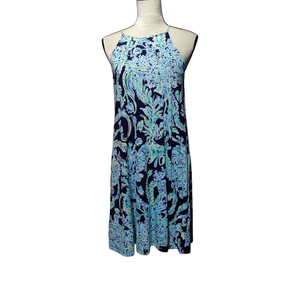 Lilly Pulitzer Sz S Margot Swing Sun Dress High Tide Navy Scuba Doo Pima Cotton